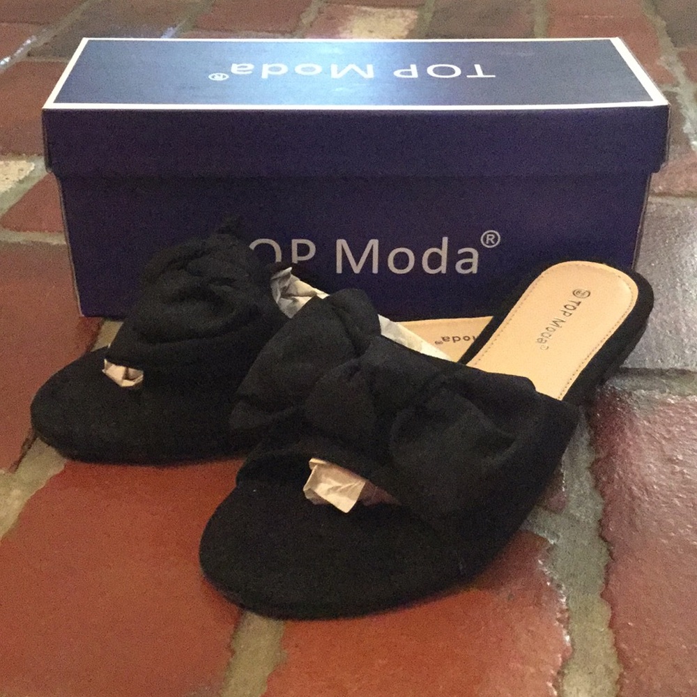 🆕 TOP Moda “Megan” black bow slides, size 6 1/2